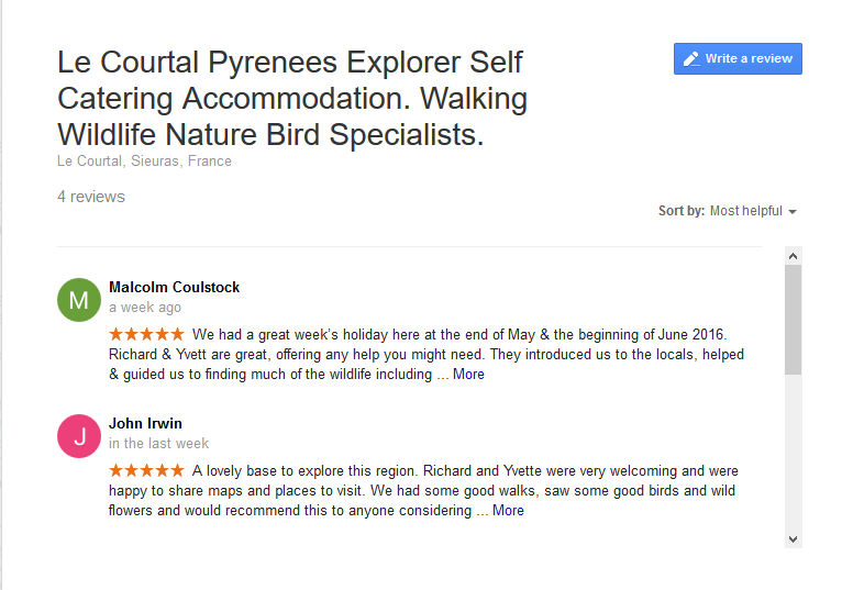 Google Pyrenees accommodation reviews
